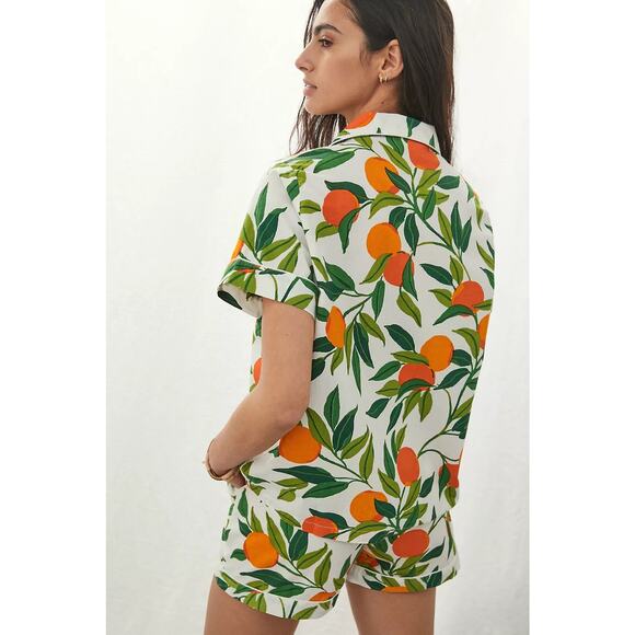 SOLD Anthropologie Printfresh M Clementine Pajama Set Short Sleeve Top Shorts - Picture 3 of 14